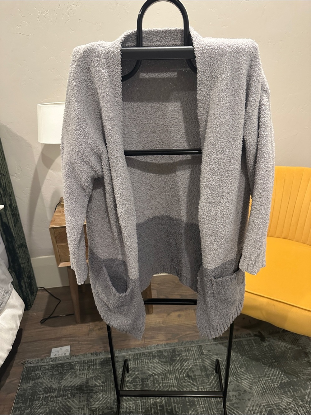 Thread & Supply Light Gray Open-Front Plush Cardigan with Pockets